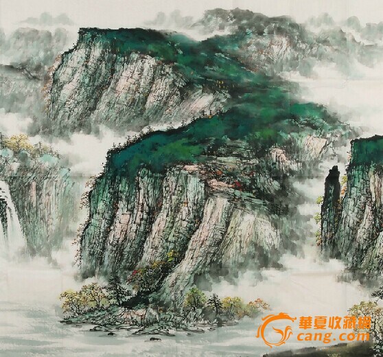 大丈二名家曾刚彩墨山水画国画字画