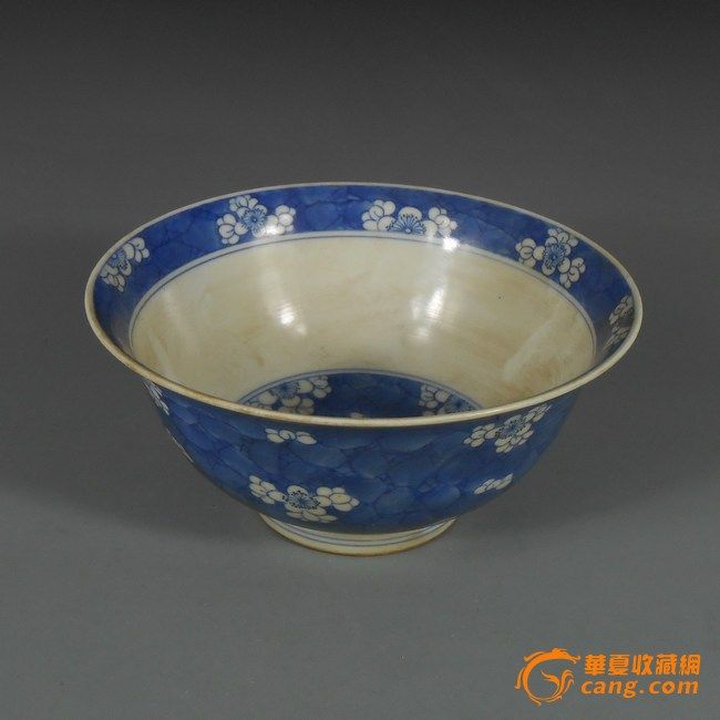 大清康熙年制款青花冰梅纹撇口大碗!图2