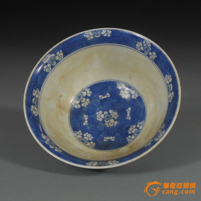大清康熙年制款青花冰梅纹撇口大碗!图4