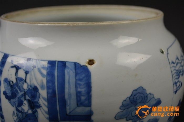 清康熙 青花人物罐图片