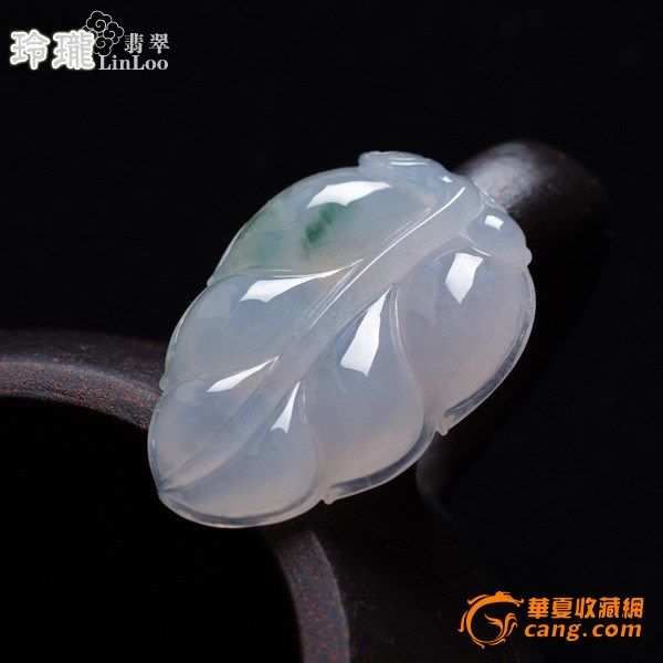 冰种飘绿花翡翠树叶吊坠 L01图2