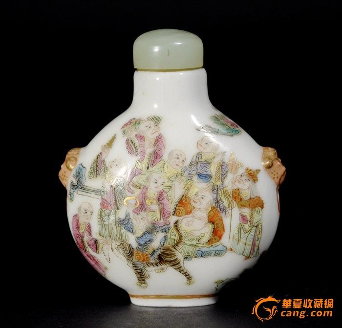 清粉彩十八罗汉兽耳鼻烟壶_在线拍卖_在线拍