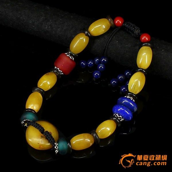 天然蜜蜡手链(配珠:青金石\朱砂\琉璃\玳瑁)_在