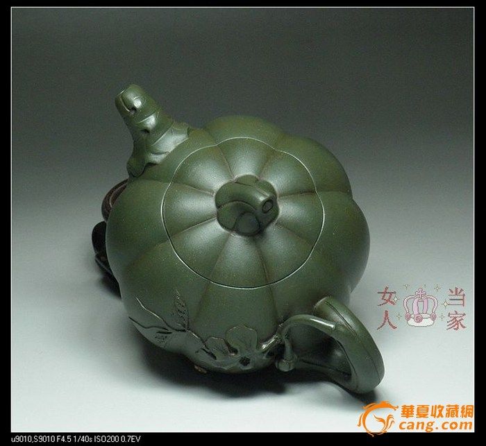 茗壶典藏 台湾回流 墨绿紫砂 南瓜壶380cc图4