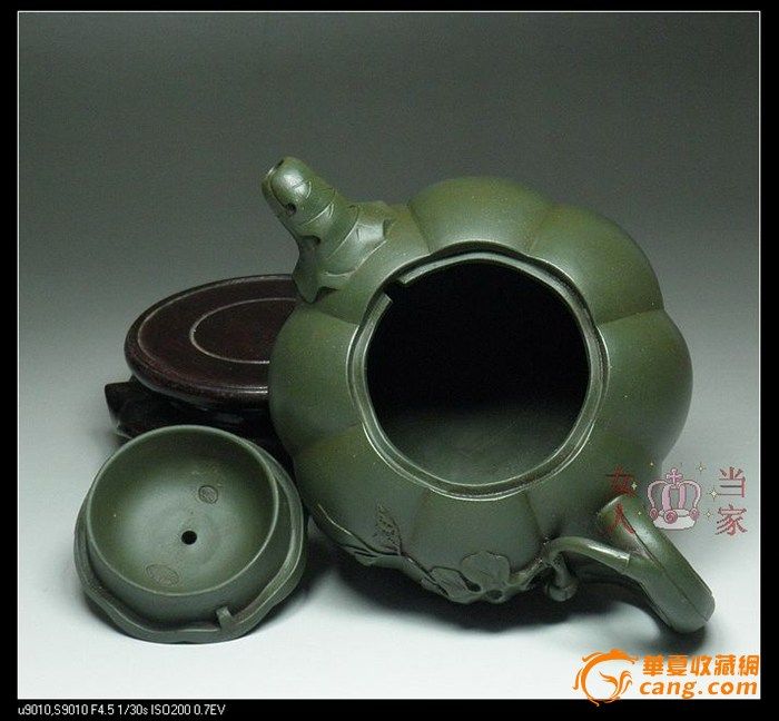 茗壶典藏 台湾回流 墨绿紫砂 南瓜壶380cc图5
