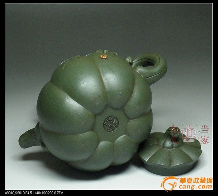 茗壶典藏 台湾回流 墨绿紫砂 南瓜壶380cc图6