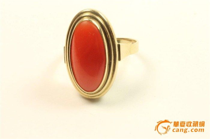 欧洲老首饰 地中海沙丁红珊瑚戒指3.3g8K金 特