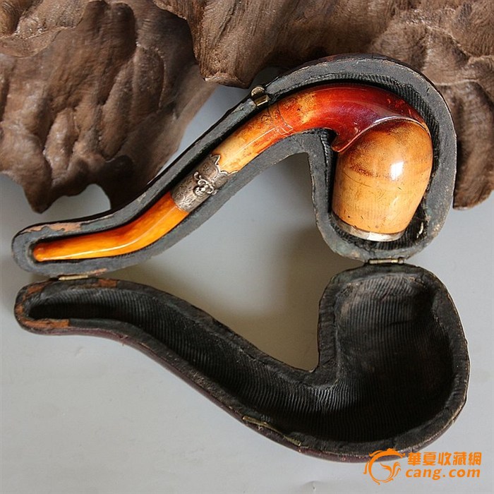 欧州回流海泡石蜜蜡烟嘴大烟斗带原盒,烟嘴是蜜蜡的,包浆漂亮的,杠杠