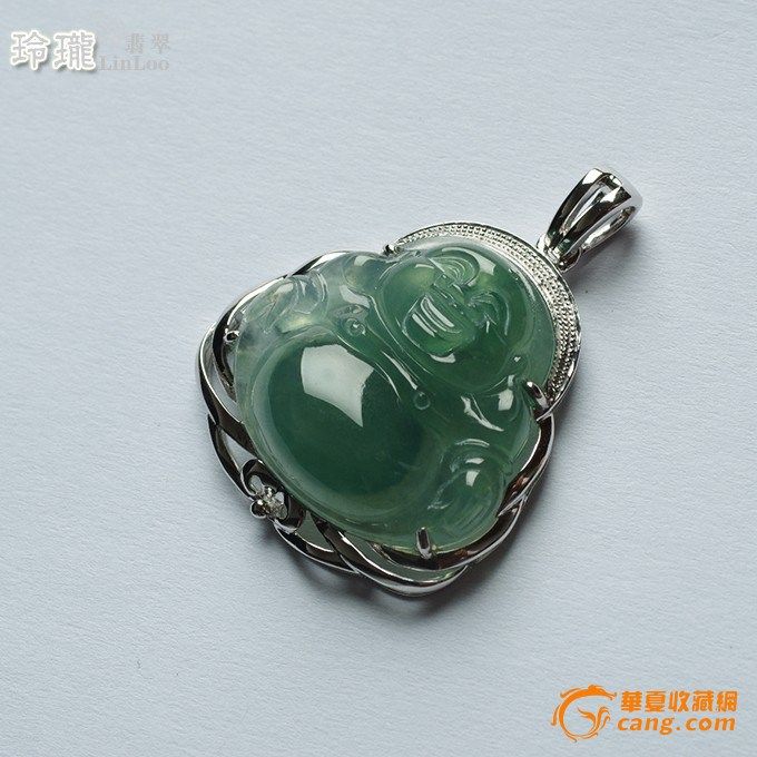 老坑翡翠笑佛18K白金吊坠-5FU01_在线拍卖_