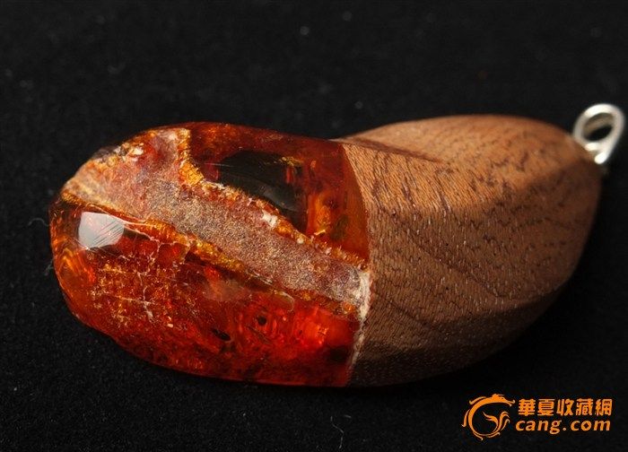 此物稀有_天然波罗的海**琥珀**镶嵌**木化石__吊坠图5