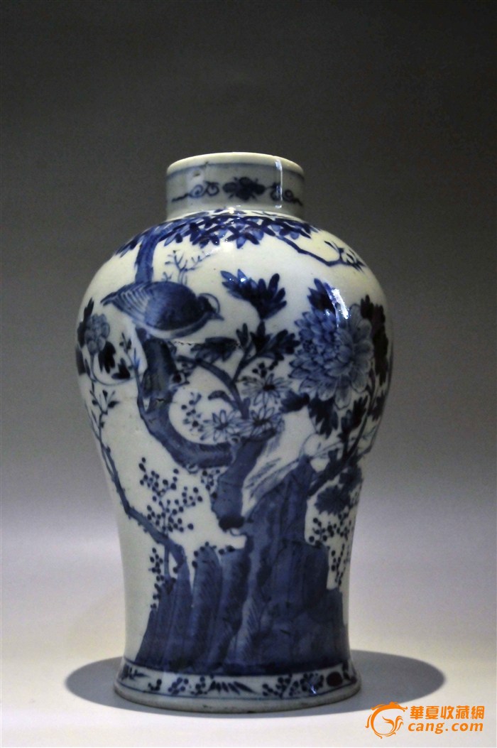 清代青花花鸟纹梅瓶