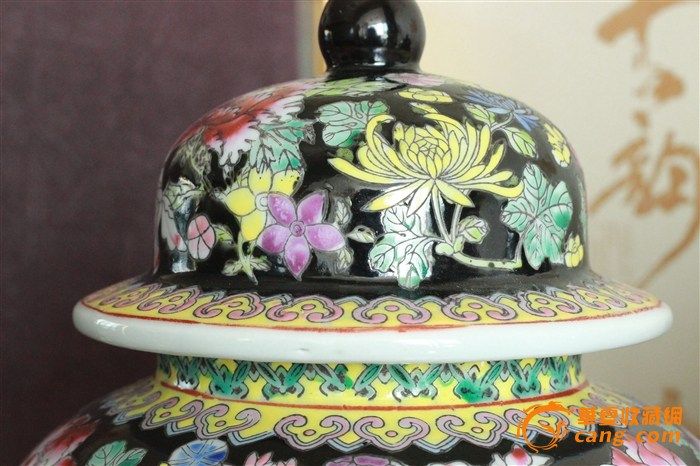 【联盟】景德镇文革时期老厂货黑底万花将军罐