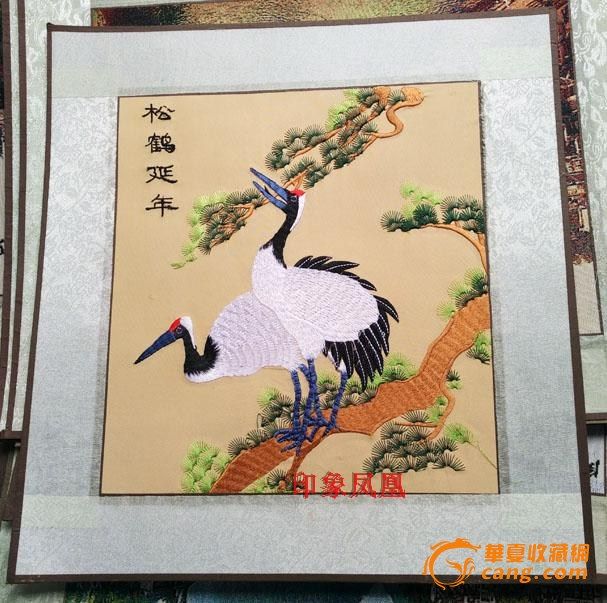 现当代湘绣织锦画松鹤延年图一副图2