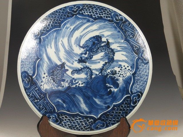 清 青花鱼化龙瓷板