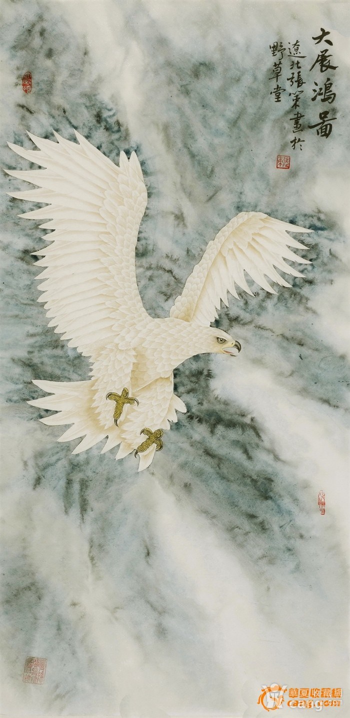 名家张策风格工笔花鸟国画雄鹰白鹰四尺