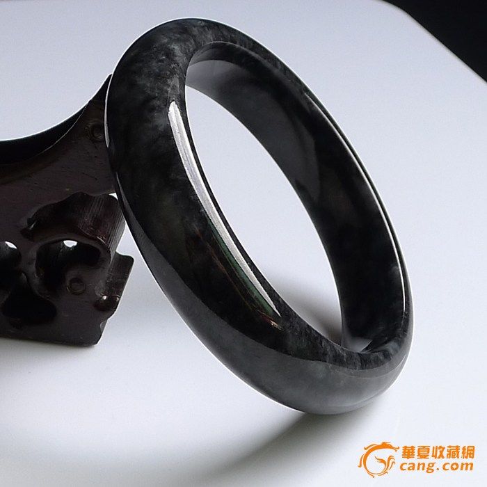 翡翠a货手镯黑色玉镯乌鸡种平安镯圈口61.
