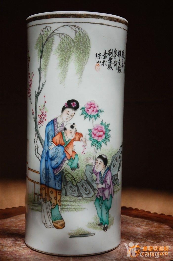 刘荣盛粉彩侍女故事人物帽筒