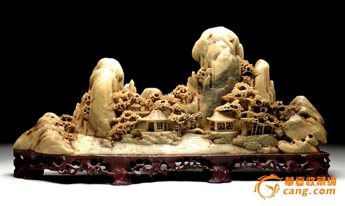 【石美】文物商店旧藏老寿山石青田石雕山子摆件