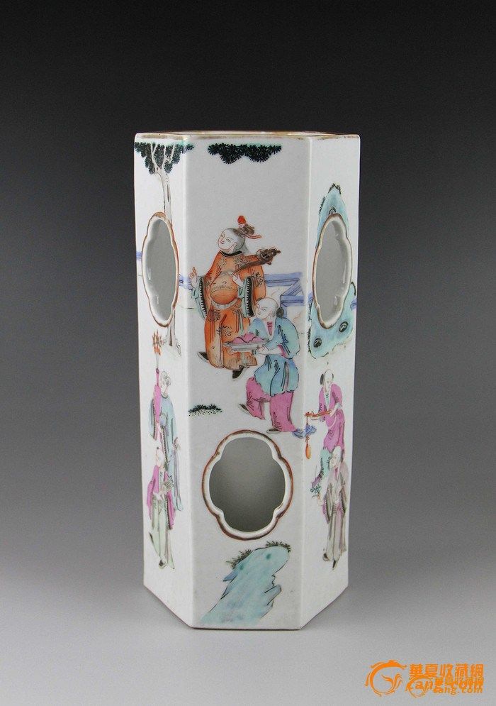 同治 粉彩通景人物镂空帽筒