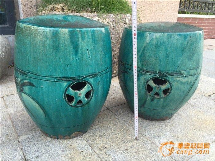 绿釉鼓凳一对 - 民国 - 瓷器 - 华夏收藏网