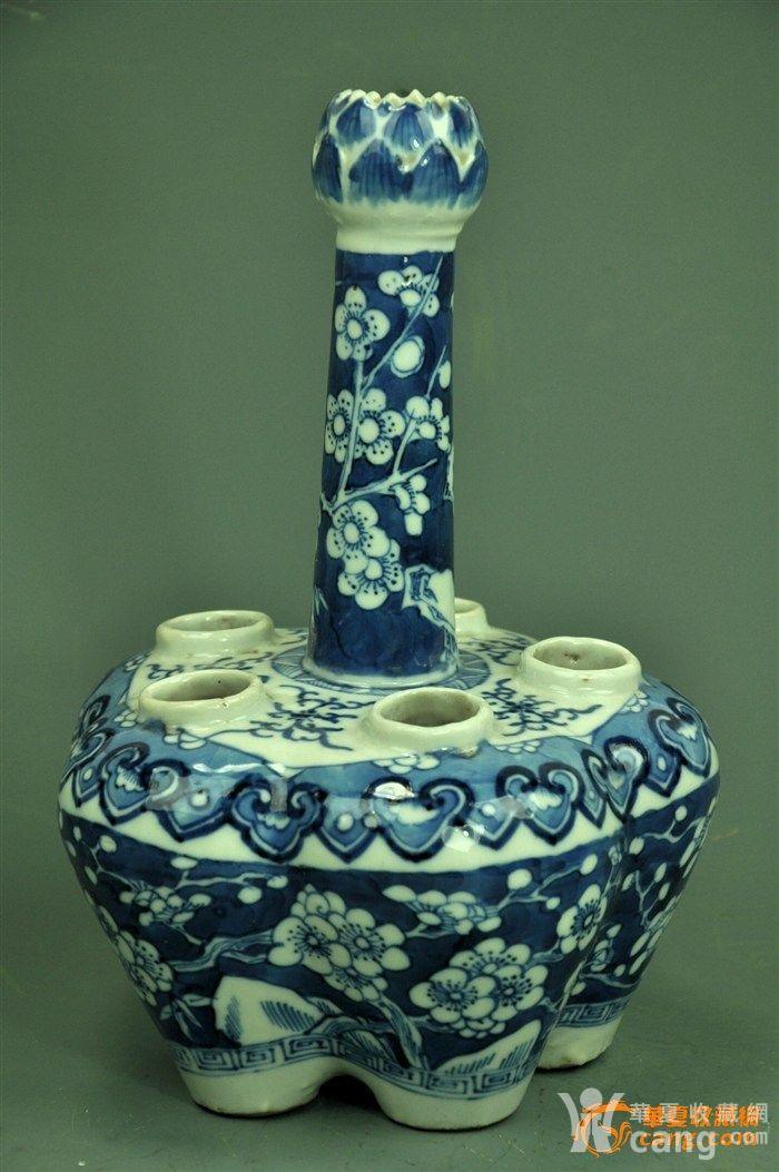 清光绪青花冰梅纹饰五管瓶