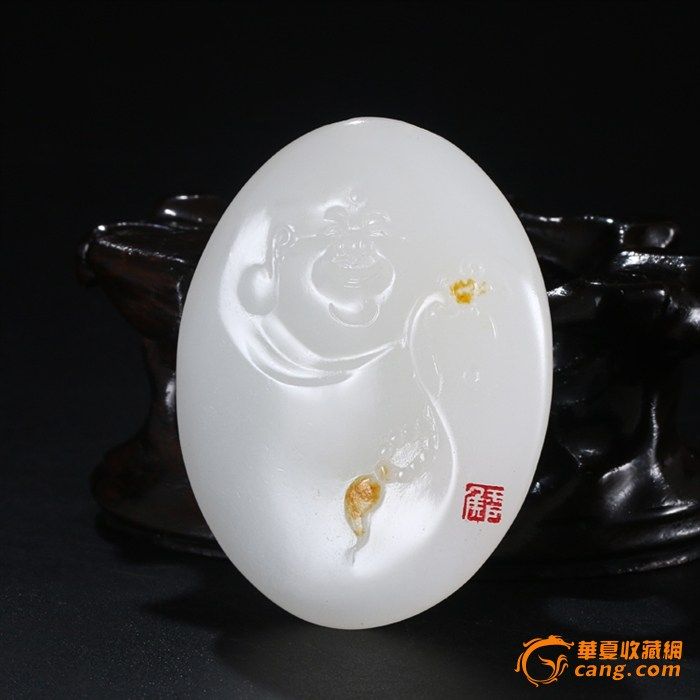 天然和田玉白玉籽料侯晓峰大师作品43g持珠弥勒